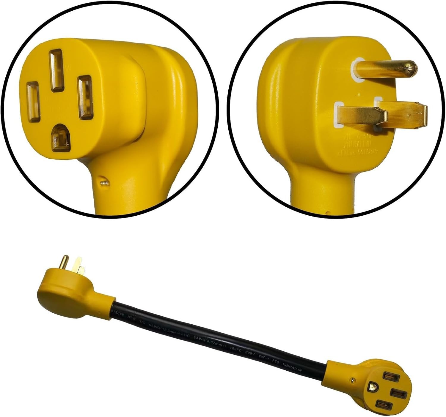 NEMA 6-50P to 14-50R 125V/250V 50 Amp 3 Prong Male Plug to 50 Amp 4 Prong Female