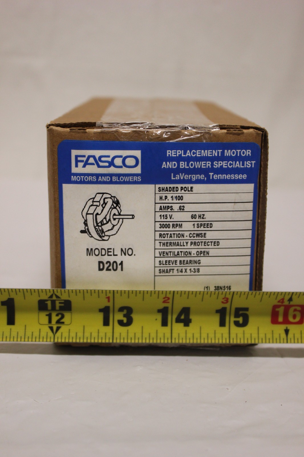 Fasco Shaded Pole Motor Model D201 115 Volts .62 Amp 1/100HP NEW C3