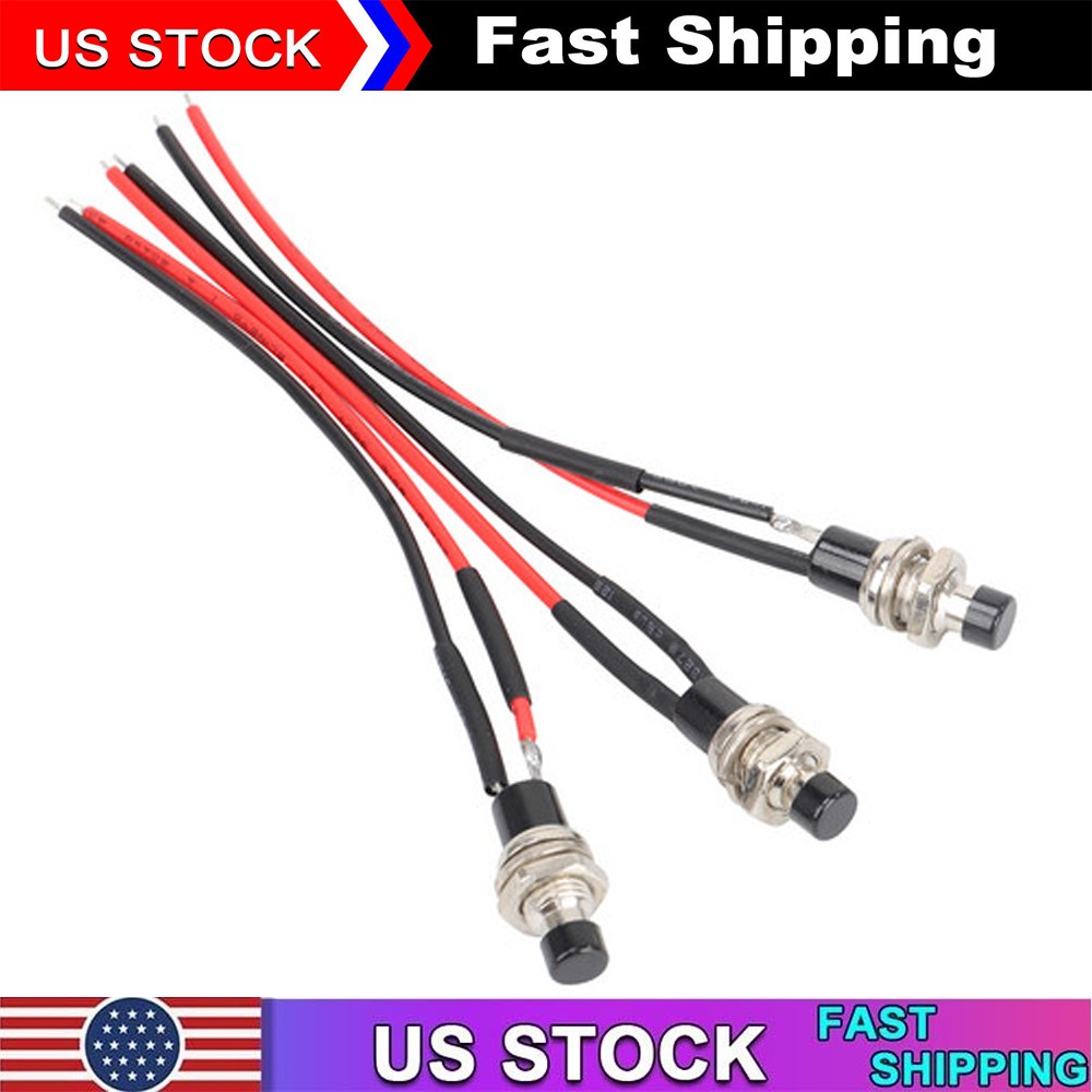 Mini 12V Push Button Switch Momentary ON OFF N/O SPST Pre-Wired 3 Pack Set