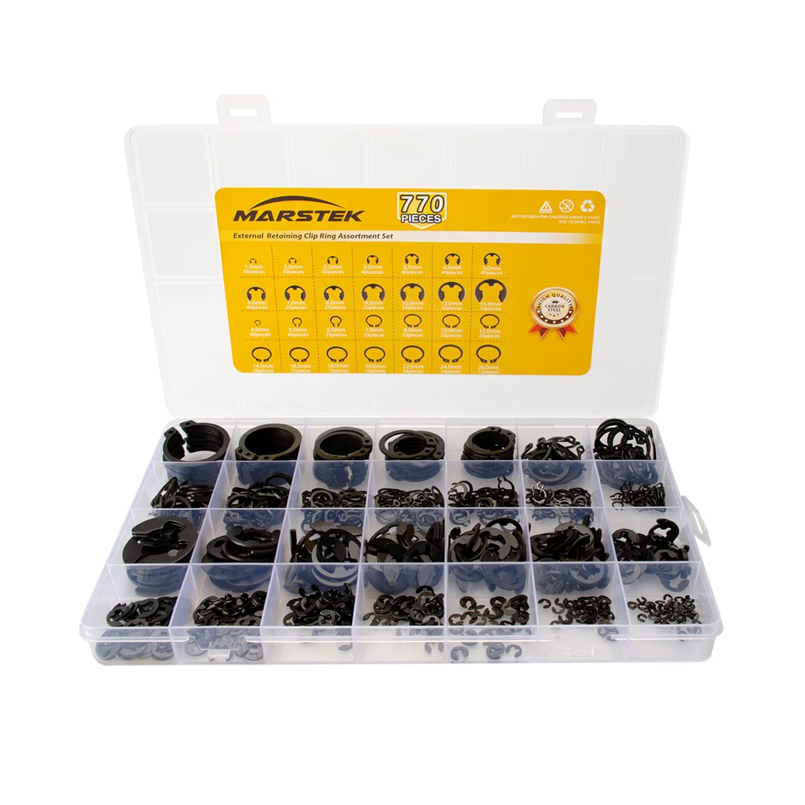 770 PCS C & E Clips Assortment Set 1.5mm26mm Black Carbon Steel Snap Rings