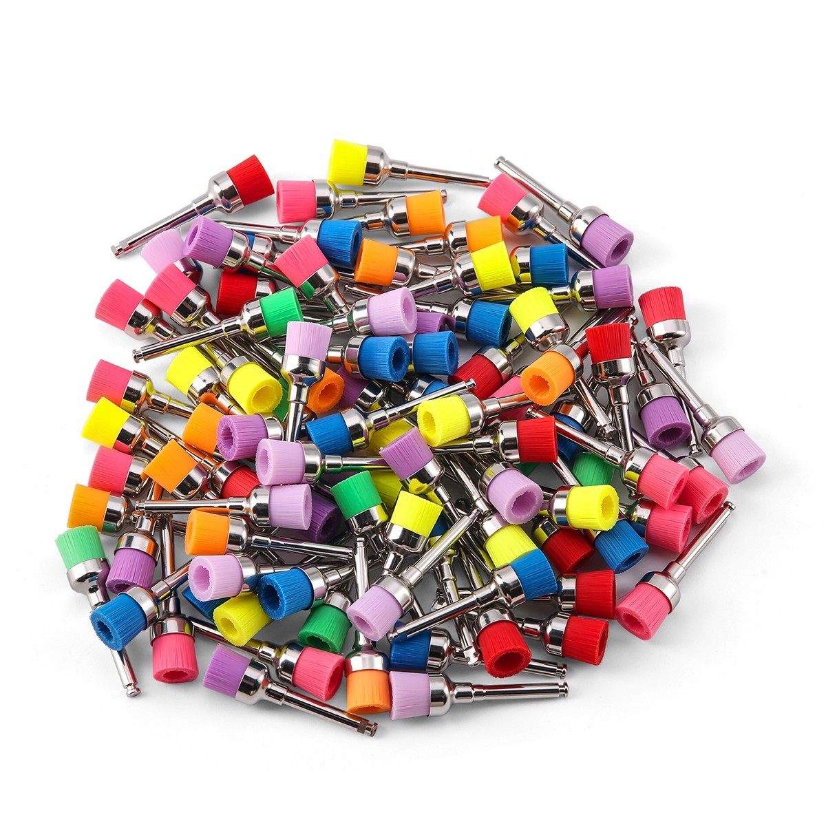 100pcs Dental Nylon Colored Soft Bowl Polishing Flat Tapere Prophy Brushes Latch