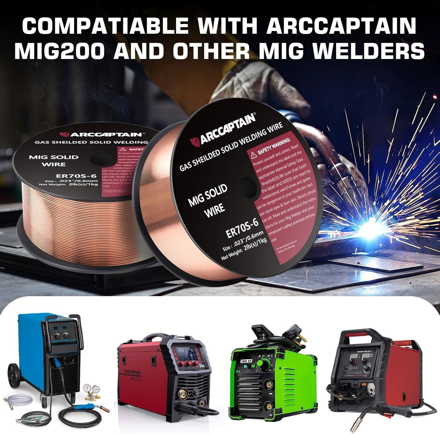 ARCCAPTAIN MIG Welding Wire, MIG Wire ER70S-6 2Lbs Gas Solid Carbon Steel 1KG