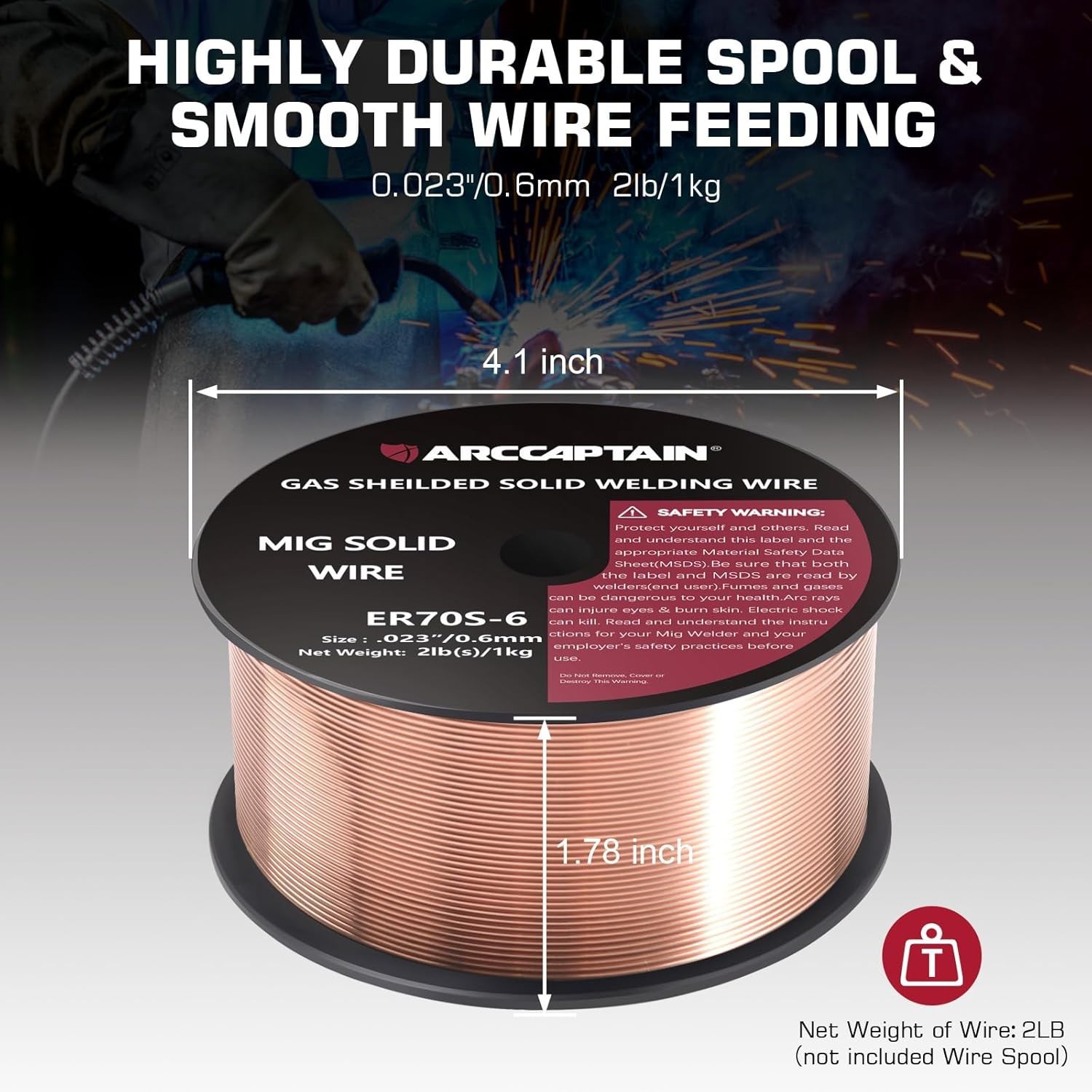 ARCCAPTAIN MIG Welding Wire, MIG Wire ER70S-6 2Lbs Gas Solid Carbon Steel 1KG