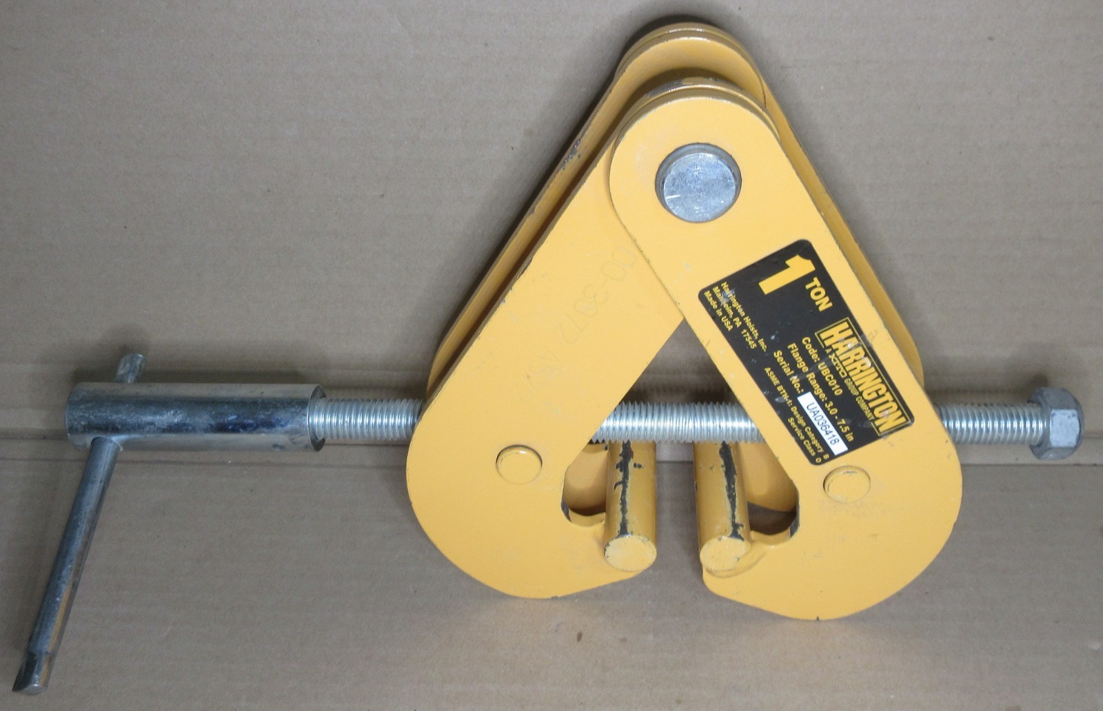 Harrington UBC010 Beam Clamp 1 Ton Universal 3.0 in. to 7.5 in. Made in USA