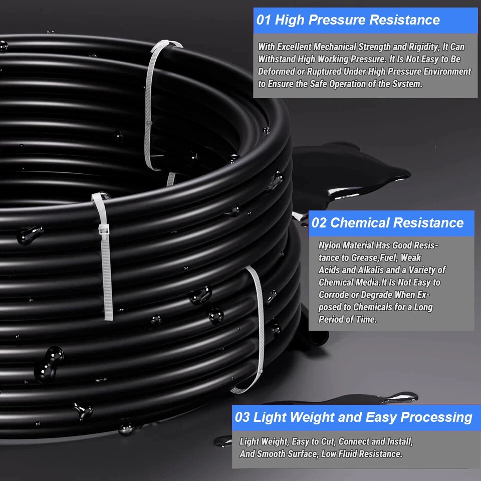 1/4» Air Tubing Kit, 50ft Nylon Hose 1/2 3/8 1/4 1/8 Push to Connect Fittings