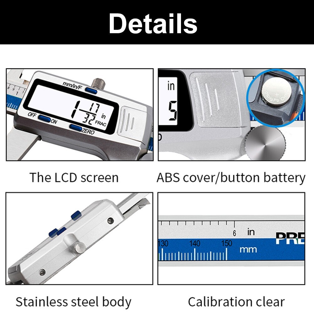 Digital Display Vernier Caliper 150mm Fraction/MM/Inch Caliper Stainless Steel