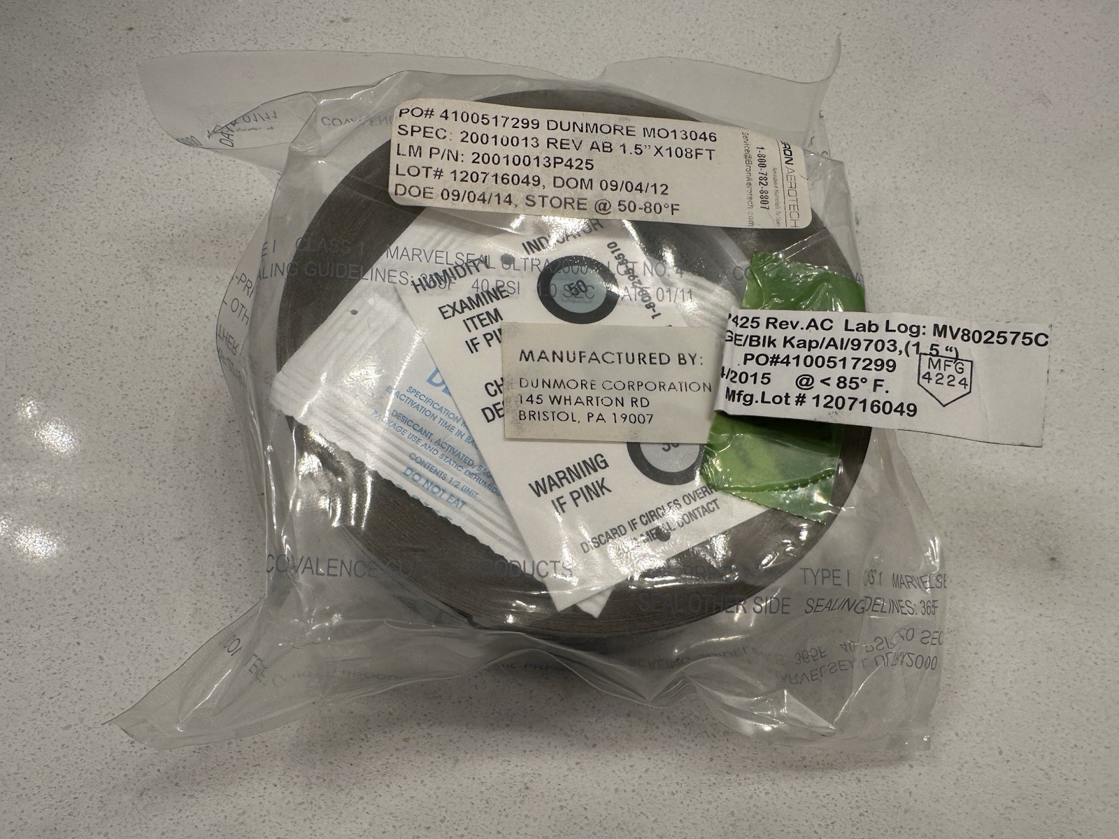 Rare – Aerospace NOS Germanium Tape 1.5” x 108ft Ge/Black Kapton/Al/9703 Dunmore
