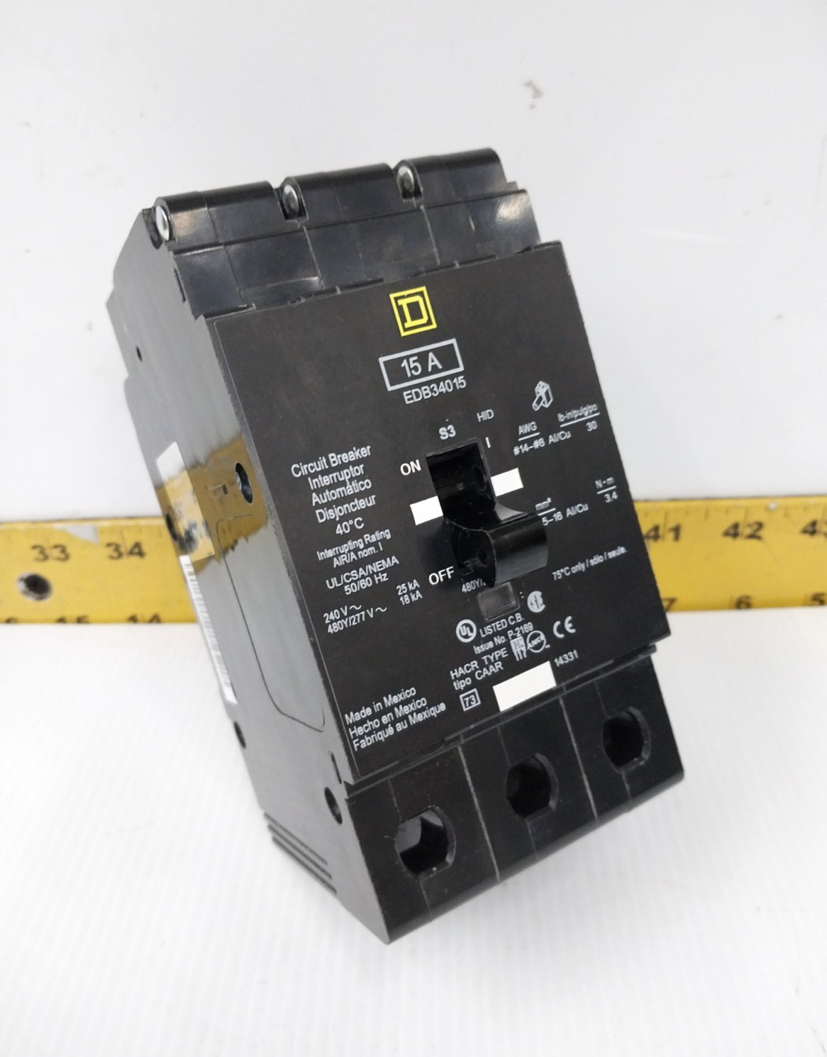 Square D 15 Amp Bolt-On Circuit Breaker 480Y/277 VAC 3 Pole EDB34015