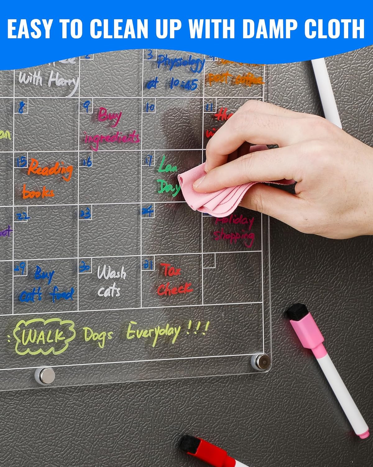 4 Pack Acrylic Magnetic Calendar for Refrigerator Set, Clear Monthly Weekly Dail