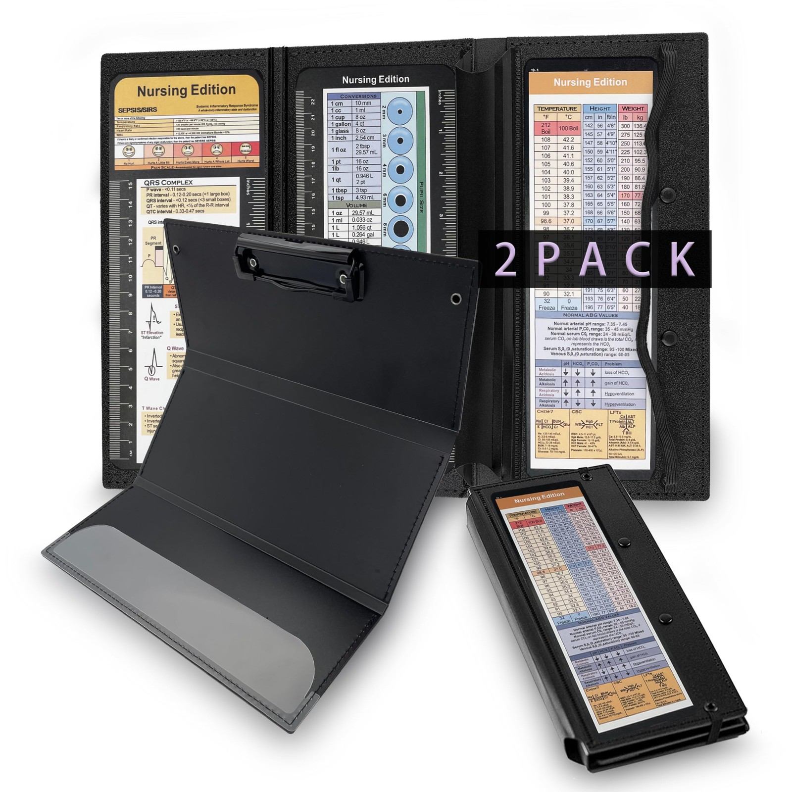 2Packs Nursing Clipboard Foldable, Black Nurse for Medical