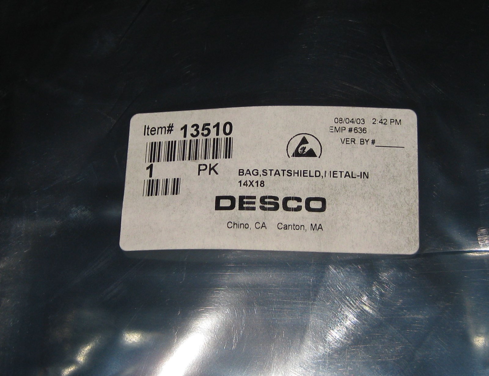 5 X Static Shielding Bags – (PKG. of 5) – 14″ x 18″ – 36 cm x 46 cm – Desco