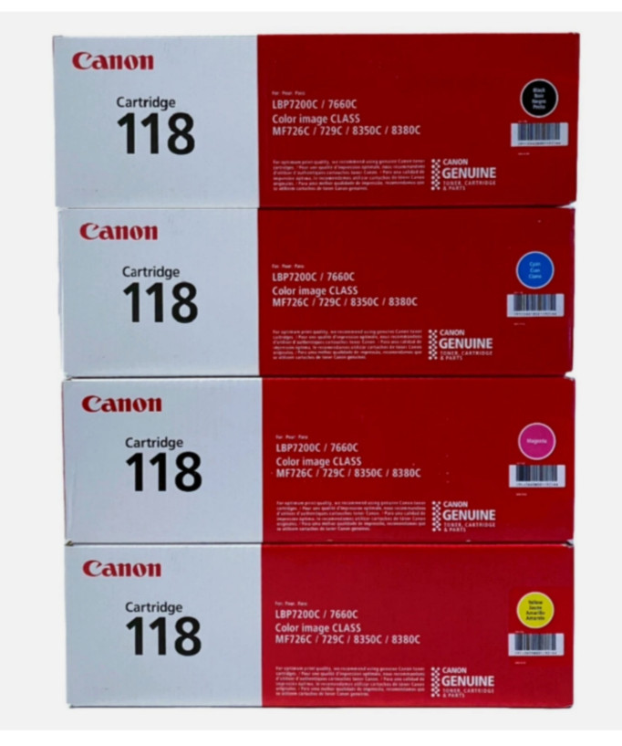 Canon 118 OEM Toner 4 Color Set MF720 MF8300 LBP7200Cdn LBP7660Cdn MF8580Cdw