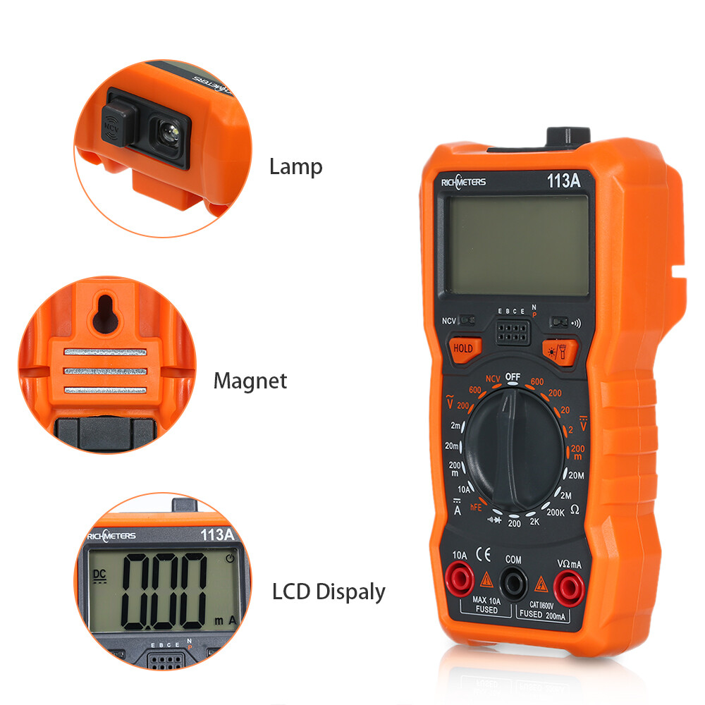 RICHMETERS RM113A NCV Digital Multimeter HFE AC/DC Voltage Measuring Meter I6L7