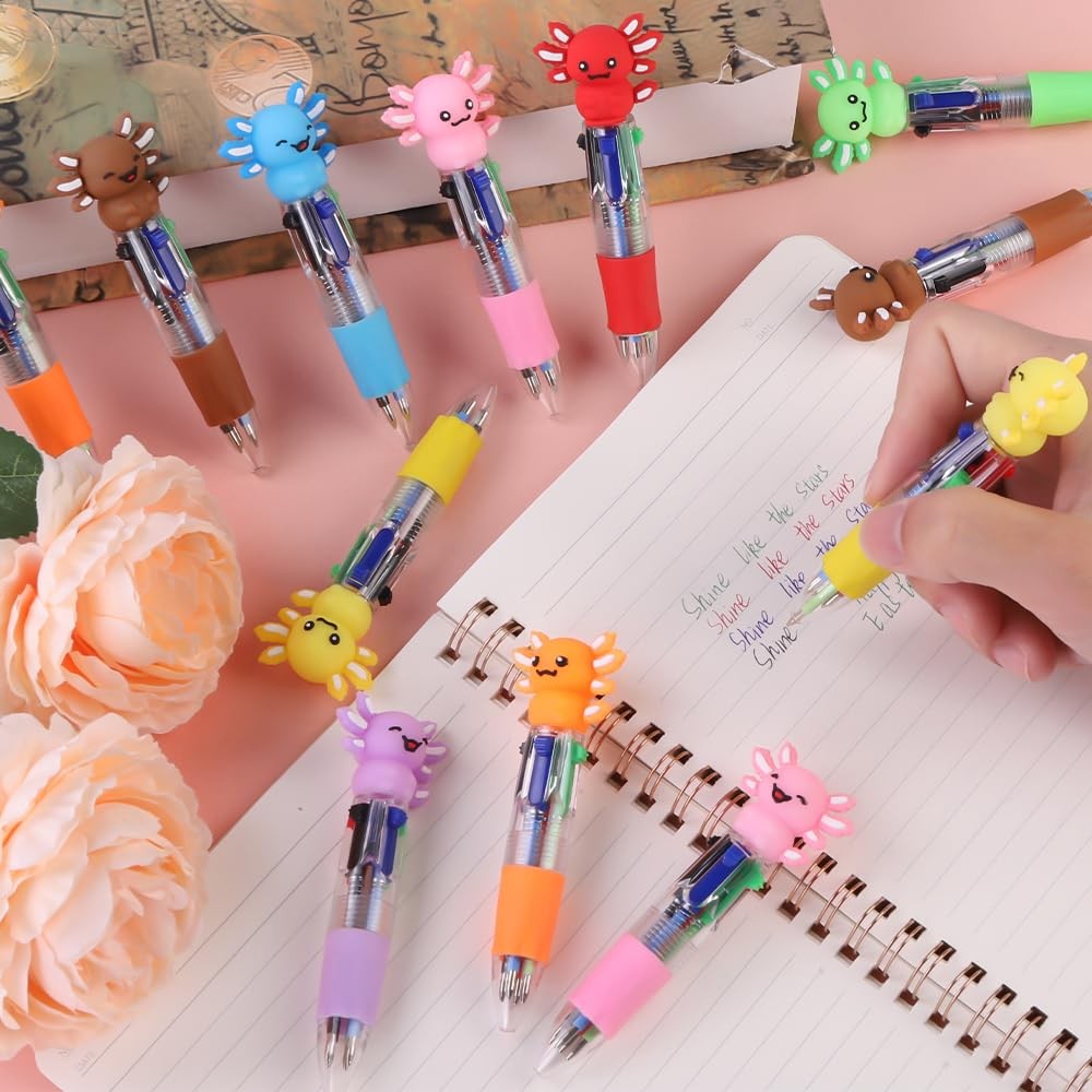 Vellibring 36pcs Fun Pens Axolotl Mini Multicolor Black, Red, Blue, Green