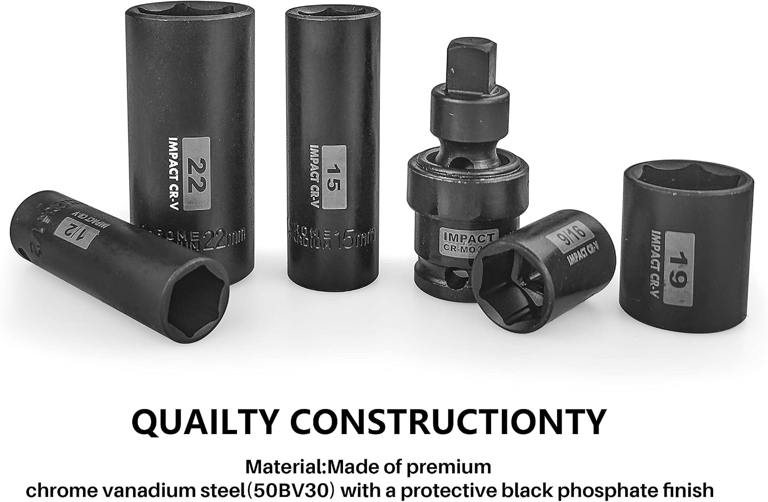 3/8″ Drive Impact Socket Set 49pc SAE/Metric Deep/Shallow 5/16-3/4 8-22mm