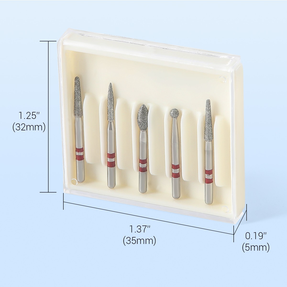 5pcs Dental Diamond Zirconia Cutting Burs Kit FG 1.6mm Fit High Speed Handpiece