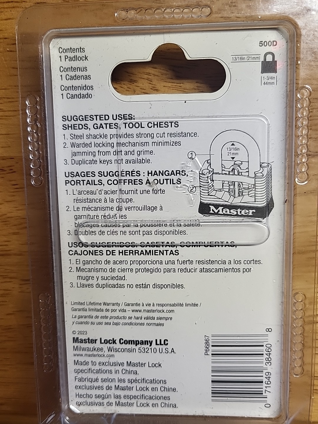 Master Lock # 500D 13/16in 21mm Padlock 1-3/4in 44mm w/ 2 Keys Security Lvl 4/10
