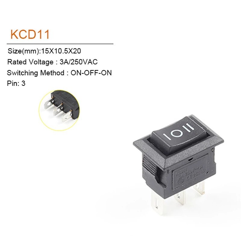 Mini Rocker Switch 3-PIN ON-OFF-ON SPDT 125VAC/6A 250VAC/3A Black 2/5/10 Pieces