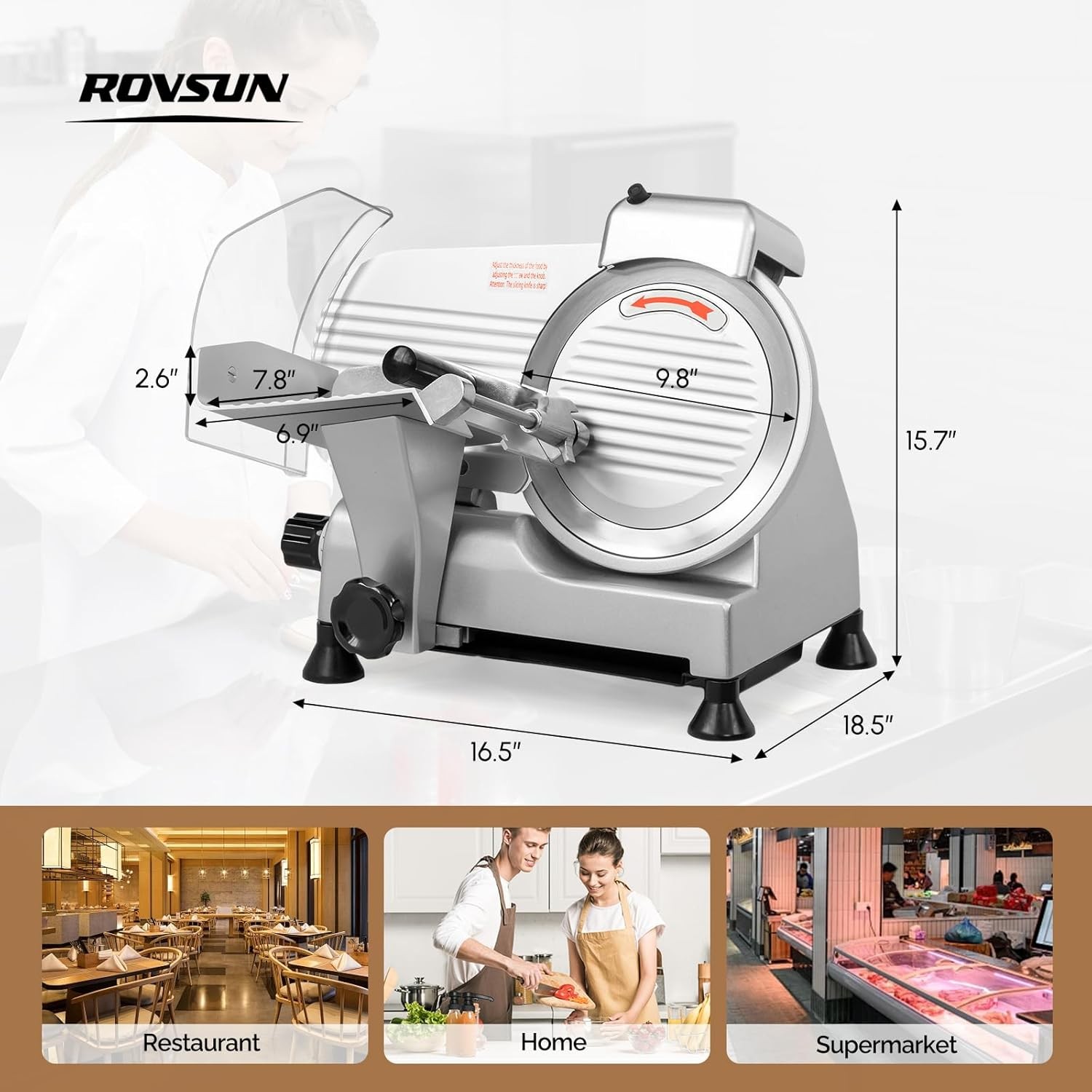 ROVSUN Commercial Electric Meat Slicer Machine, 10″ Food Cutter Deli Cheese 240W