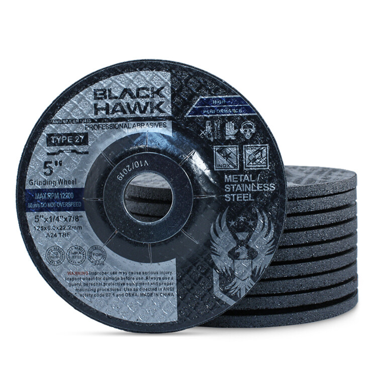 50 Pack – 5″ x 1/4″ x 7/8″ Black Hawk Grinding Wheels T27 Discs for Metal