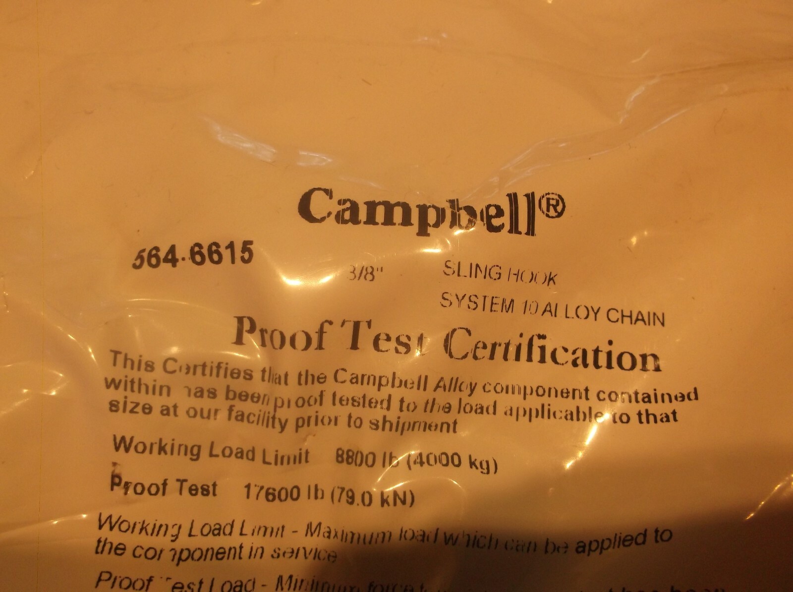 Campbell 564-6615 Sling Hook 3/8″ GREEN 8800 POUND LOAD LIMIT, B0083