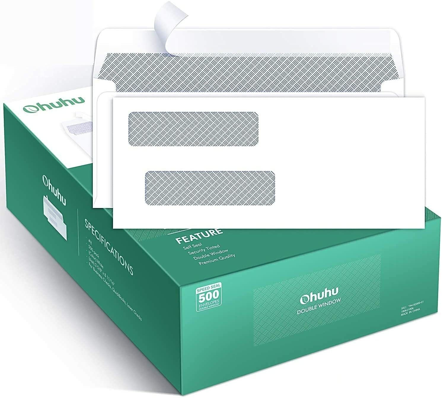 500 Count #8 Double Window Envelopes SELF SEAL Business Mailing 3 5/8″ x8 11/16″