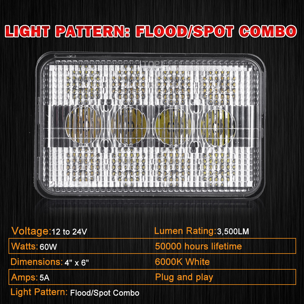 60W LED Headlight Hi/Lo Beam For John Deere 7210,7410,7510,7610,7710,7810,5105 +