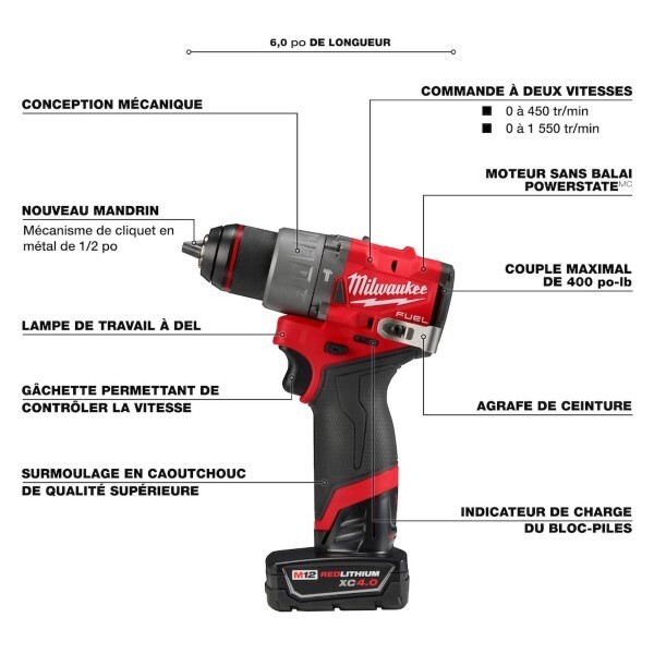 Milwaukee CANADA 12V Li-Ion Brushless Cordless 1/2 in Hammer Drill Kit