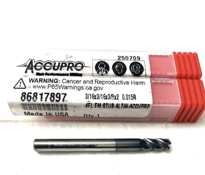 5PC Accupro 3/16″ 4FL Corner Radius End Mill .015R Carbide AlTiN 86817897 NEW