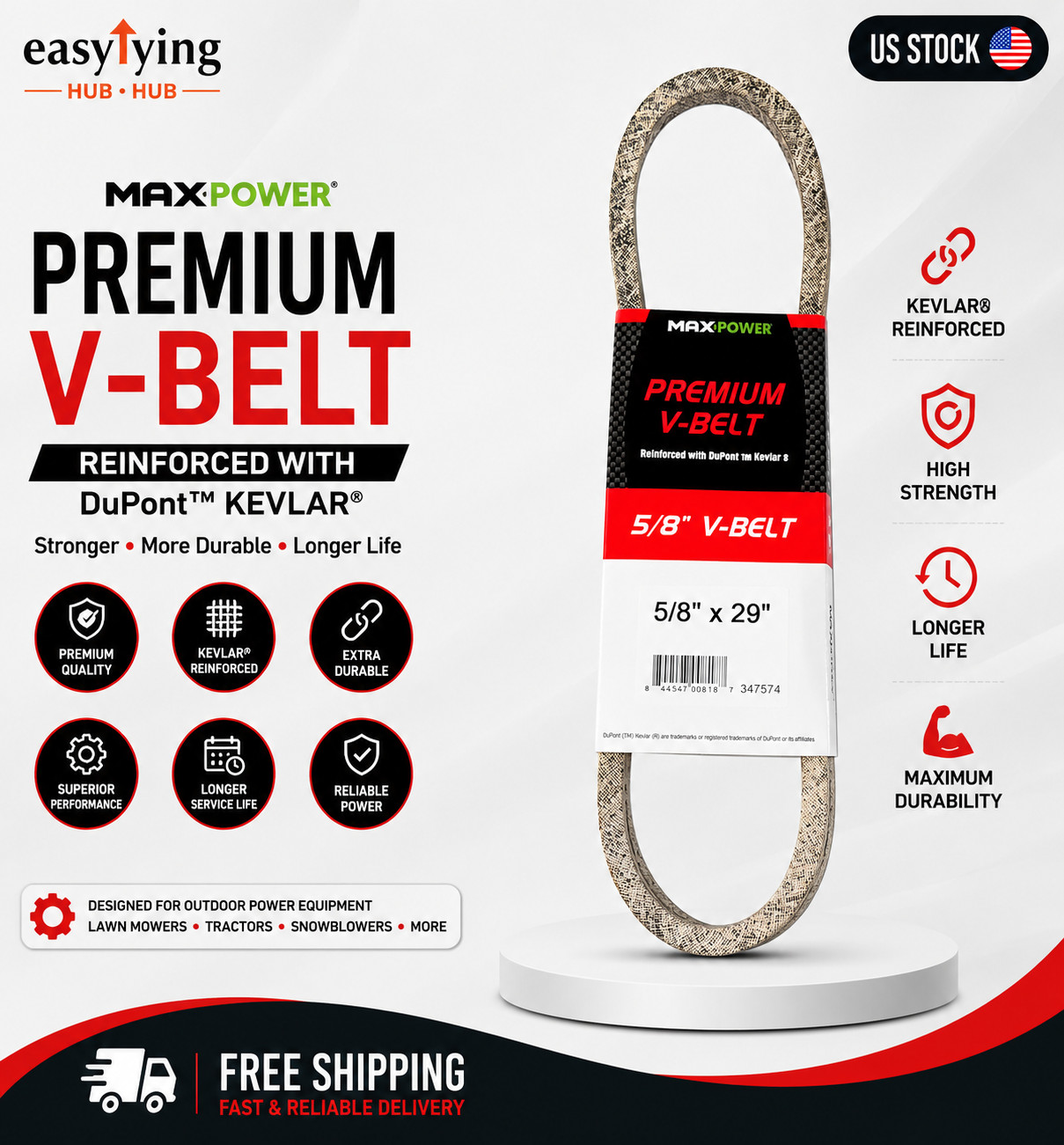 Drive Belt 5/8 x 29 Kevlar Reinforced Premium Maxpower 347574 Fiber Cords