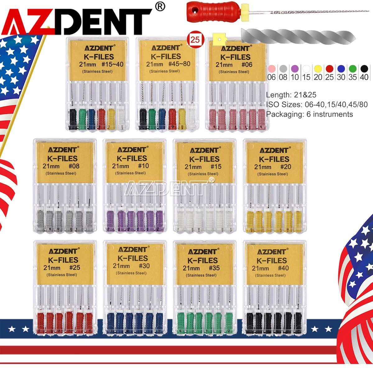 Dental Endo Root Canal File K-Files Endodontics Hand Use Files 21/25mm Root All