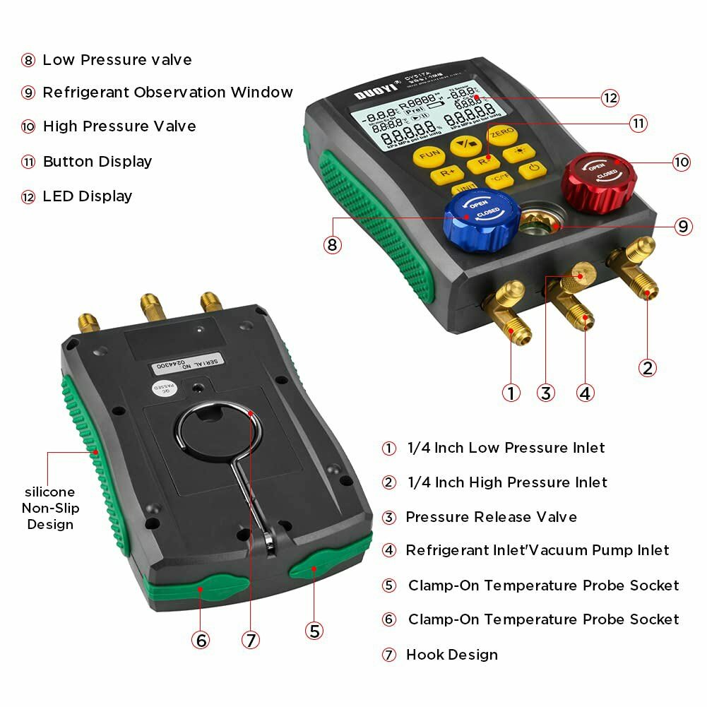 Digital Refrigeration HVAC Vacuum Pressure Temperature Tester Manifold Gauge Kit
