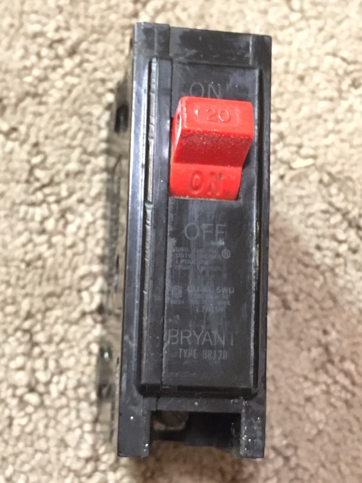 BRYANT WESTINGHOUSE BR120 C120 1 Pole 20 Amp Circuit Breaker – Red Handle