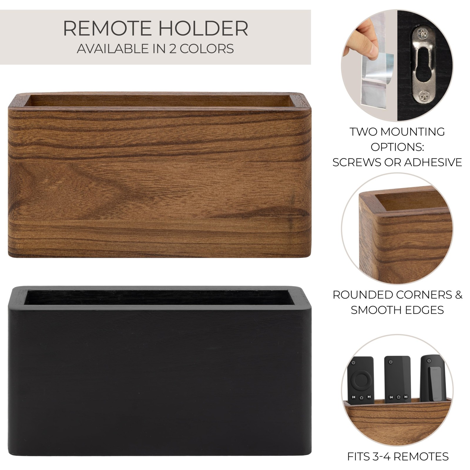 Premium Wooden Remote Control Holder – Easy Install Adhesive Wall Mount Caddy…