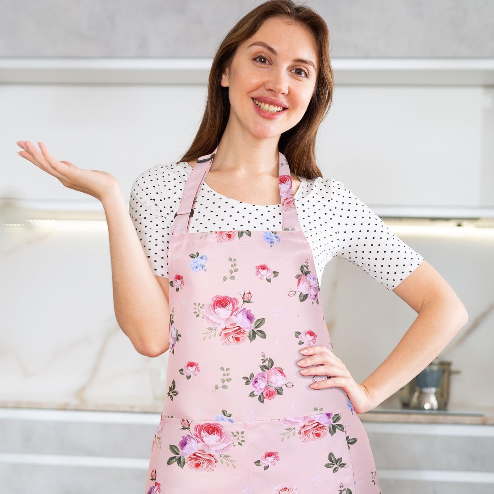 Floral Apron for Women, Adjustable Kitchen Aprons with 2 Pockets Vintage Cute…