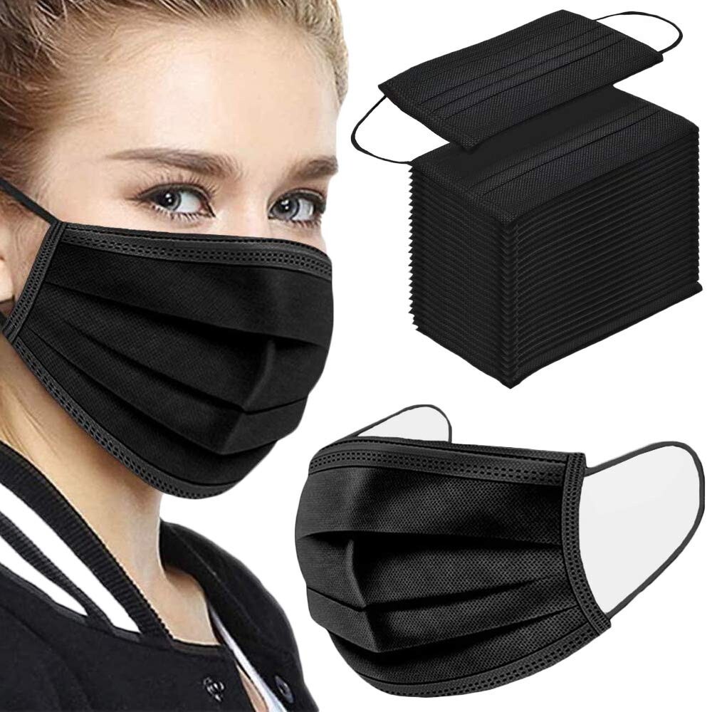 NEW, 100 PCS Disposable Face Mask, Black Masks, #TA9524-291