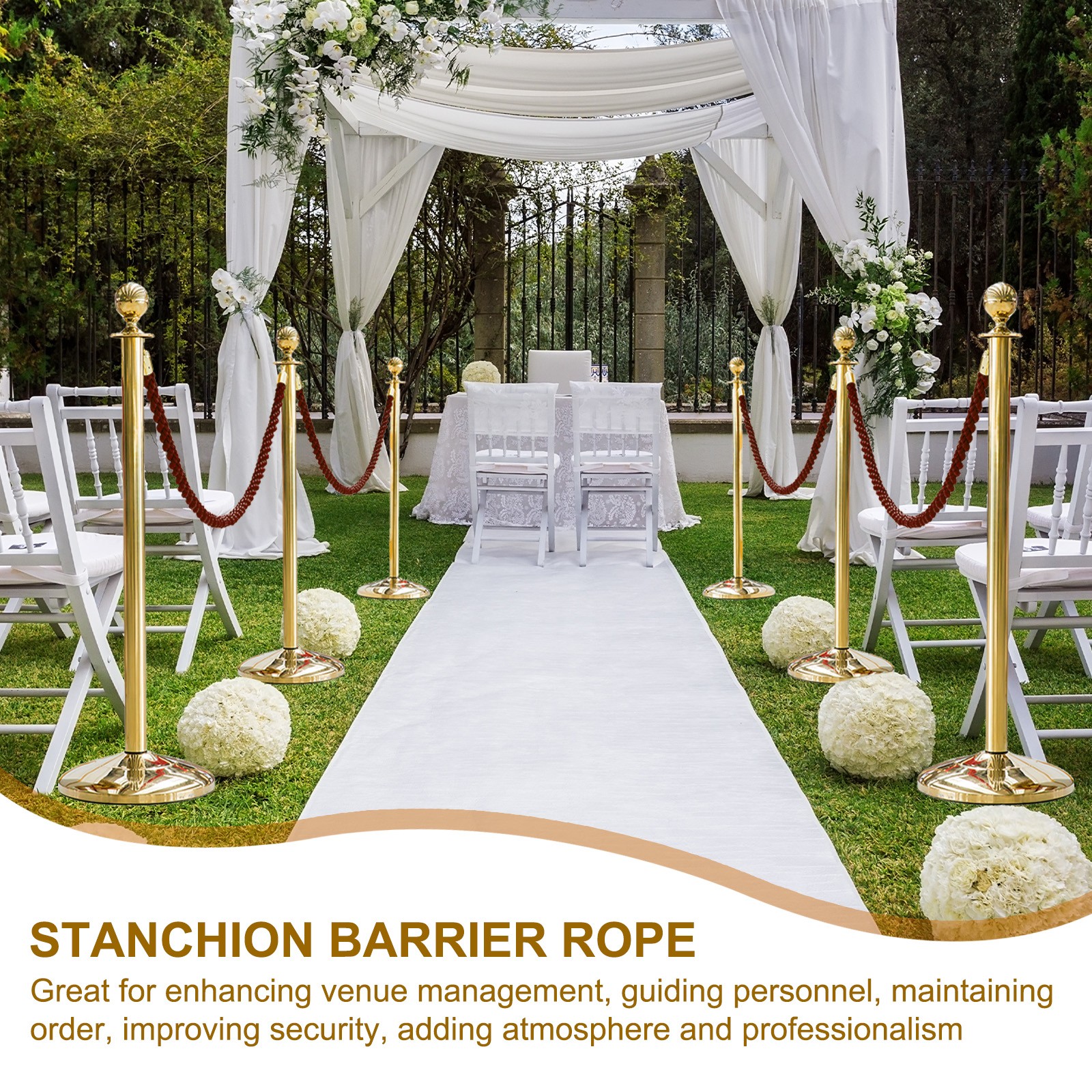 6.6 Ft/2 m Twisted Stanchion Rope Barrier Rope with Hooks Coffee Golden