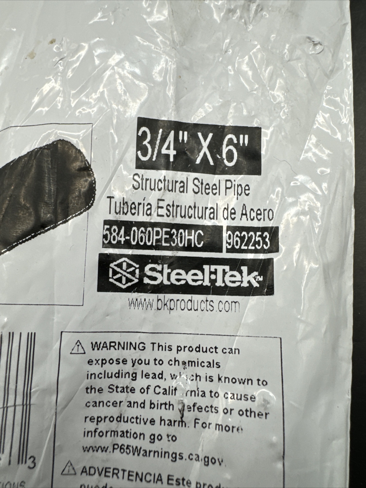 10 Steel Tek 584-060PE30HC Cold Rolled Steel Black Structural Pipe 3/4 x 6 in S2