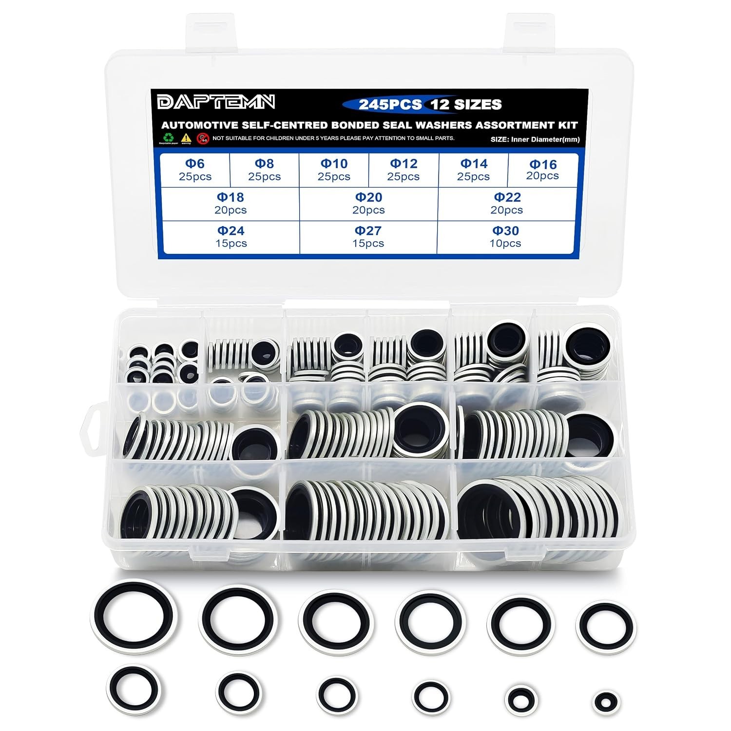 245PCS Metric Bonded Sealing Washers, 12 Sizes Rubber Washers Kit | NBR Metric Z