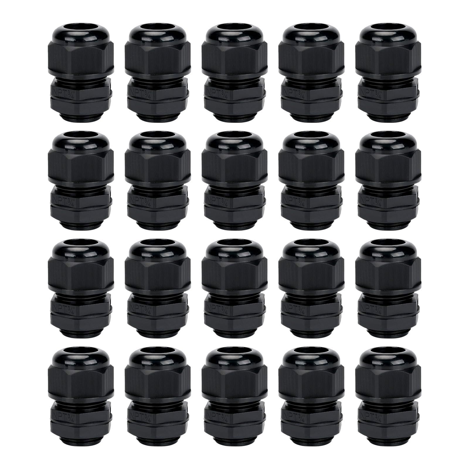 Cable Glands 20 pcs NPT3/4» Cable Gland Waterproof joints, Adjustable Black …