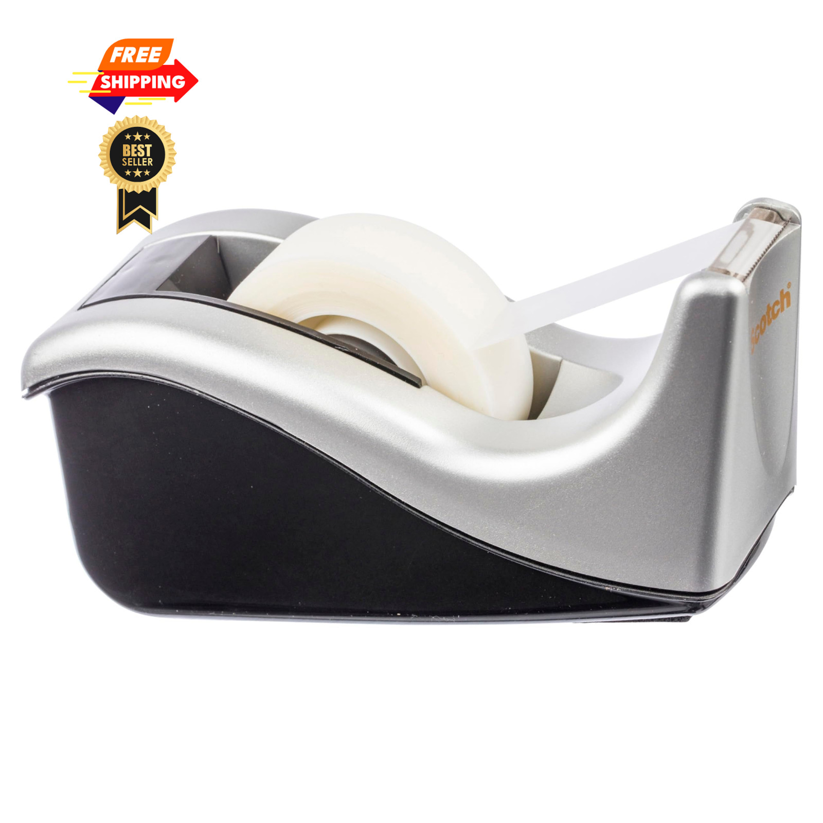 Scotch Desktop Tape Dispenser, Silvertech 1 Count (Pack of 1), Black/Silver