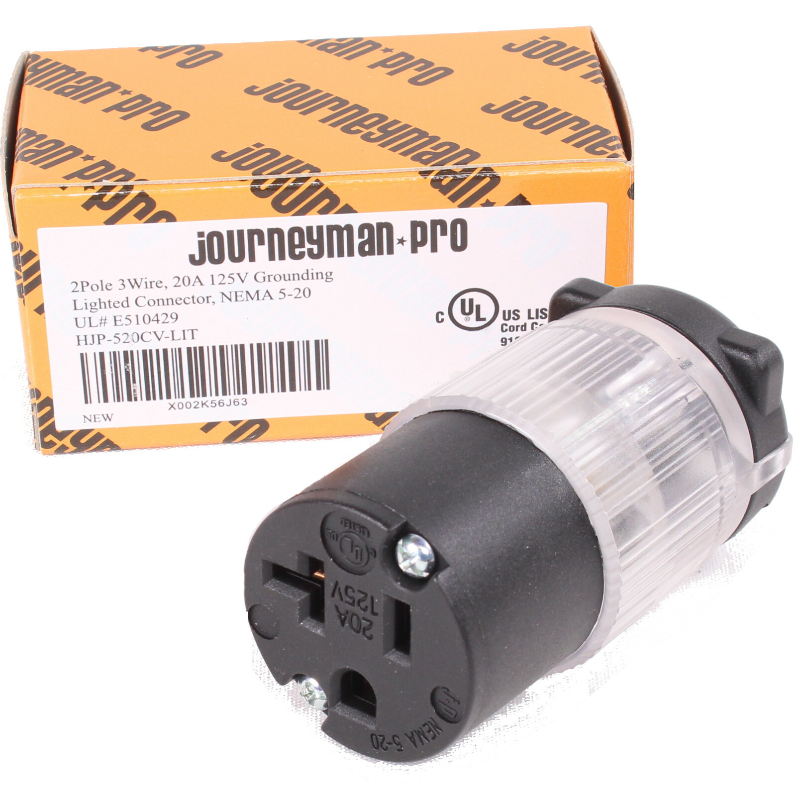 Lighted Female 520-CV-LIT Cord Repair Connector 20 Amp 520R Straight Blade 125V