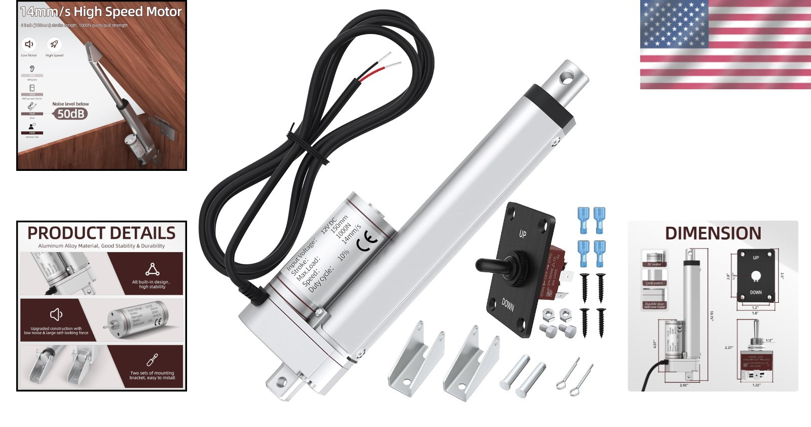 High Speed 12V Linear Actuator 6″ 220lb Waterproof