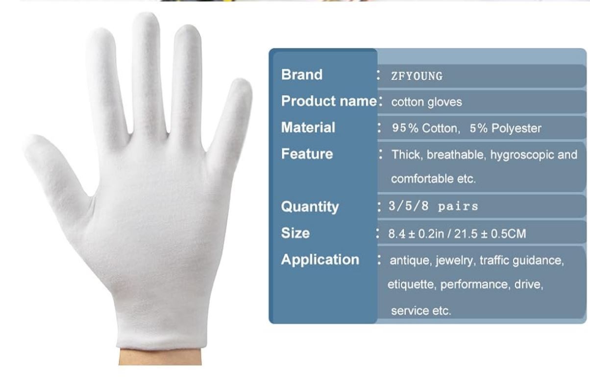 6 Pairs White Cotton Gloves for Dry Hands Eczema Moisturizing