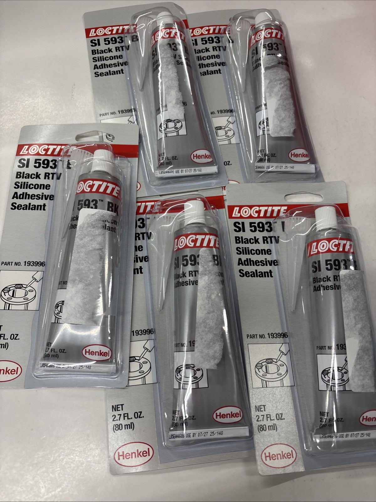 5 Tubes(2.7oz each) Loctite 193996 SI 593 BK Black RTV Silicone Adhesive Sealant
