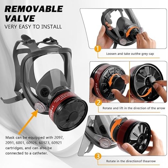 Full Face Respirator Gas Mask w/ Filters -2PCS 40mm Activated Carbon Filter 6800