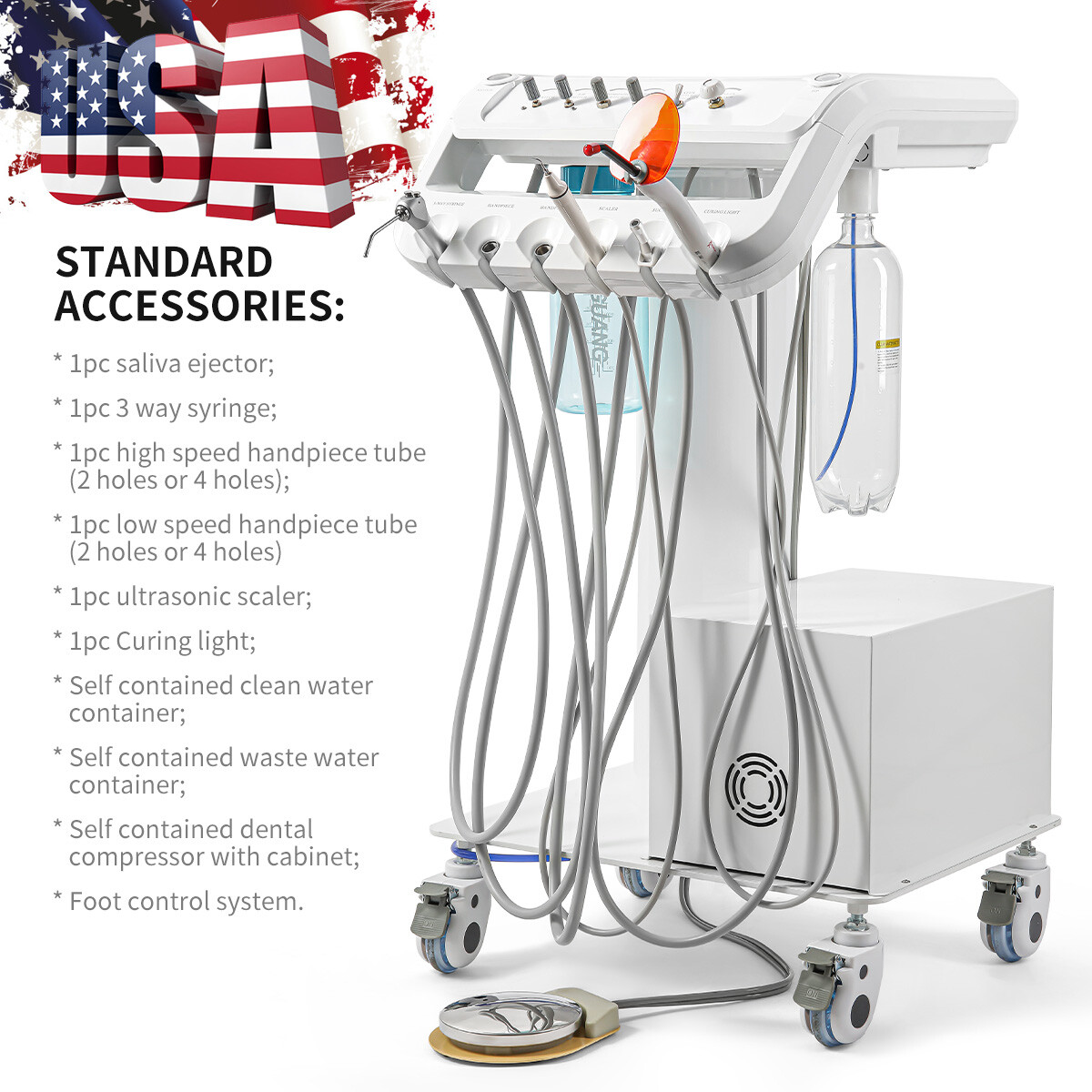 Unidad de entrega móvil dental portátil Caja rodante de succión Compresor/Silla