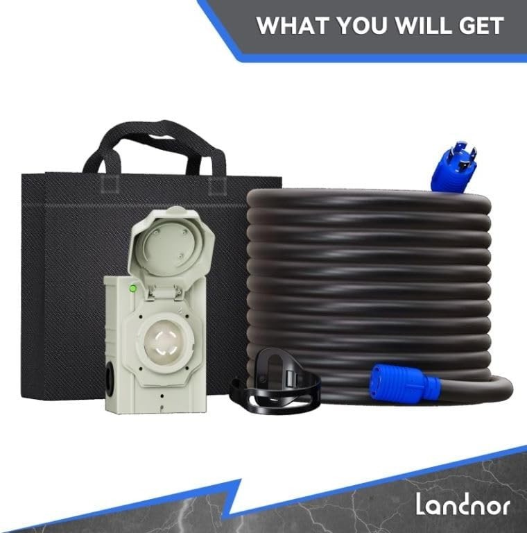 50AMP 10ft Generator Cord with Pre-drilled Power Inlet Box for Safeguarded Power
