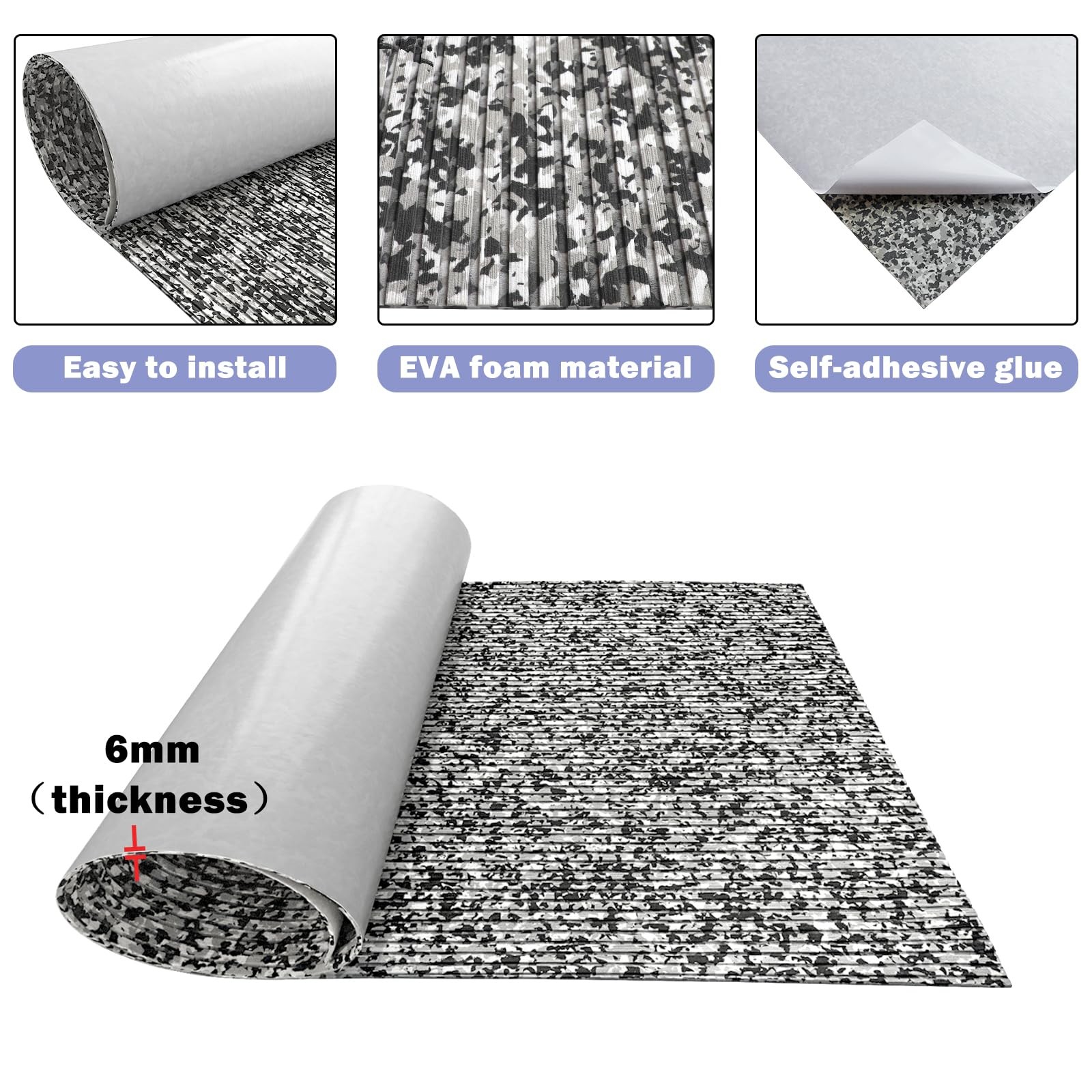EVA Foam Boat Decking 95×16.14″ Non-Slip Self-Adhesive Marine Flooring Mat