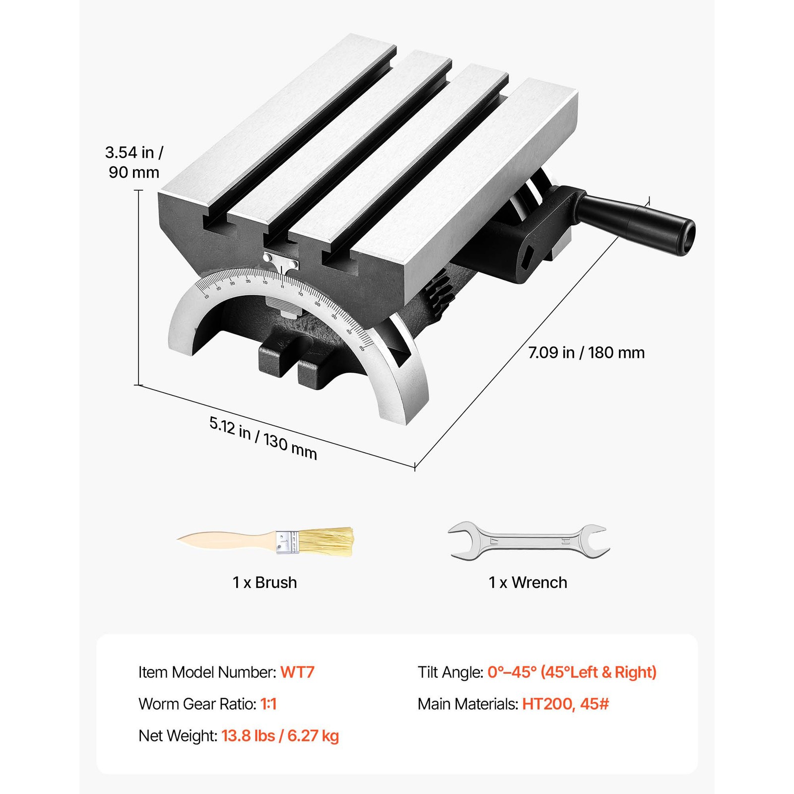 Uimoso Rotary Table 7×5 in Tilting Milling Table Cast Iron Adjustable 0-45°